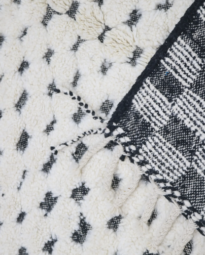NANNA Beni Ourain cream checker grid Moroccan rug back view showing traditional handwoven construction, by NURA