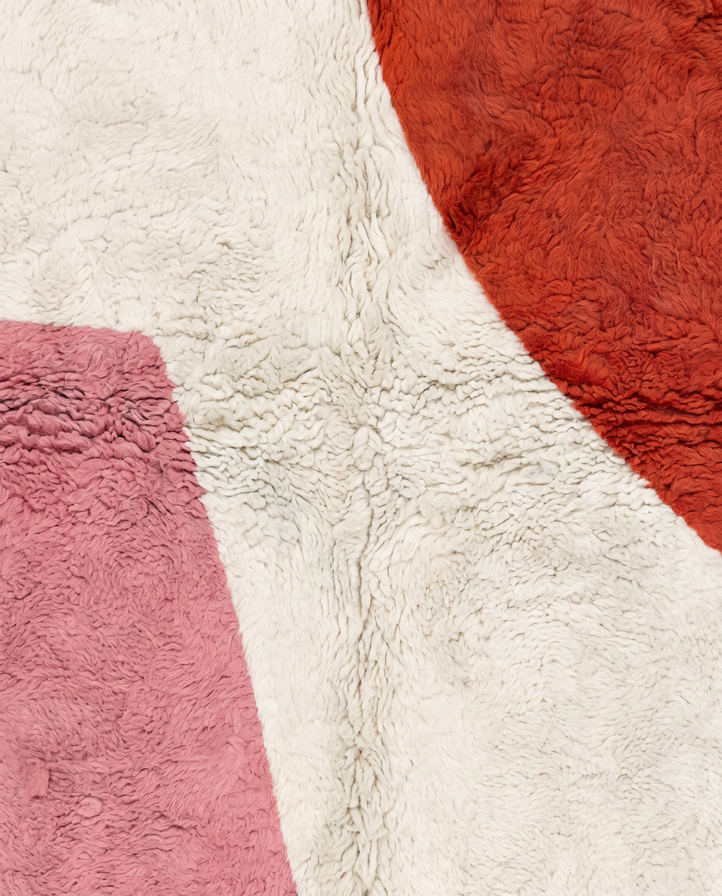 NOUZHA Beni Ourain cream color block Moroccan rug close-up showing hand-knotted wool texture and pile detail, by NURA