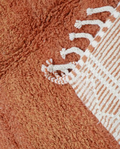 NUJA Boujad terracotta organic abstract Moroccan rug back view showing traditional handwoven construction 2, by NURA