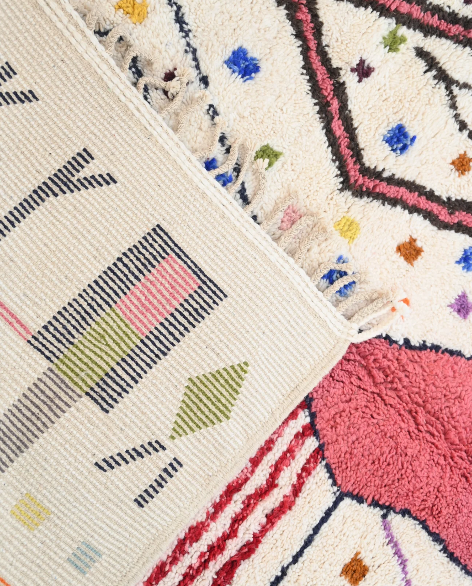 OULA Azilal cream organic abstract Moroccan rug back view showing traditional handwoven construction, by NURA