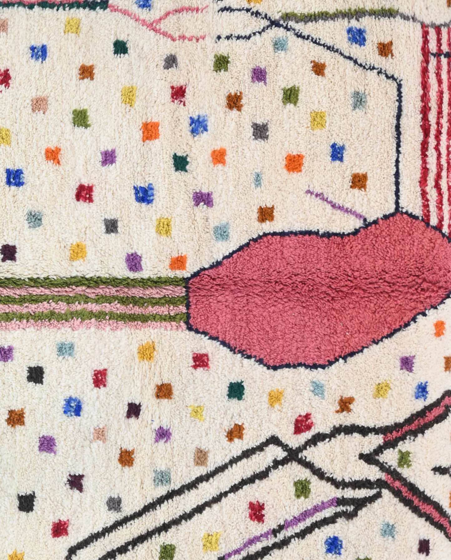 OULA Azilal cream organic abstract Moroccan rug close-up showing hand-knotted wool texture and pile detail 1, by NURA