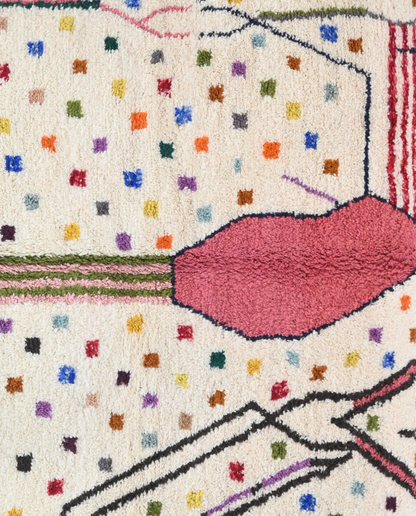OULA Azilal cream organic abstract Moroccan rug close-up showing hand-knotted wool texture and pile detail 1, by NURA
