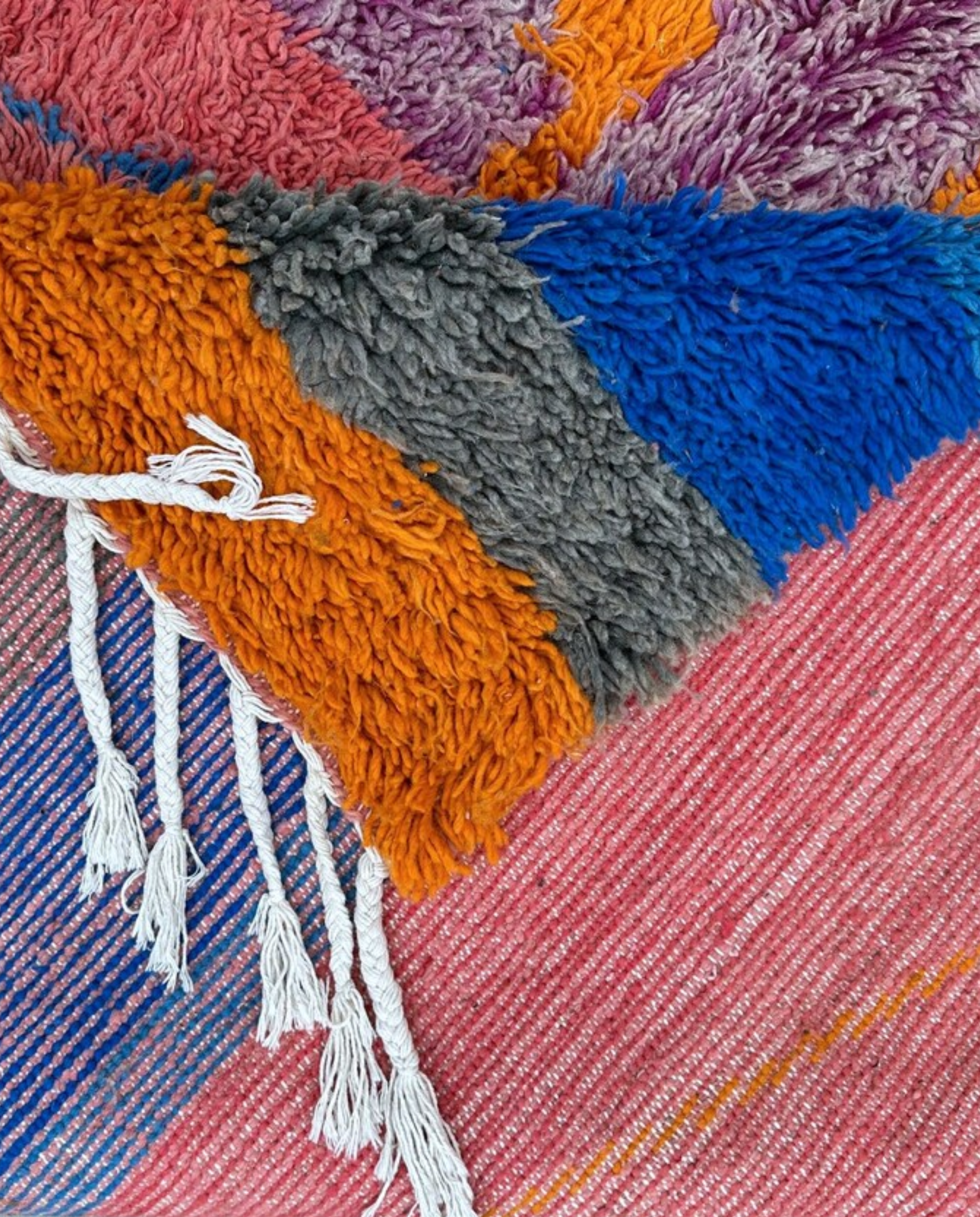 OUMAIMA Azilal green abstract color block Moroccan rug back view showing traditional handwoven construction, by NURA