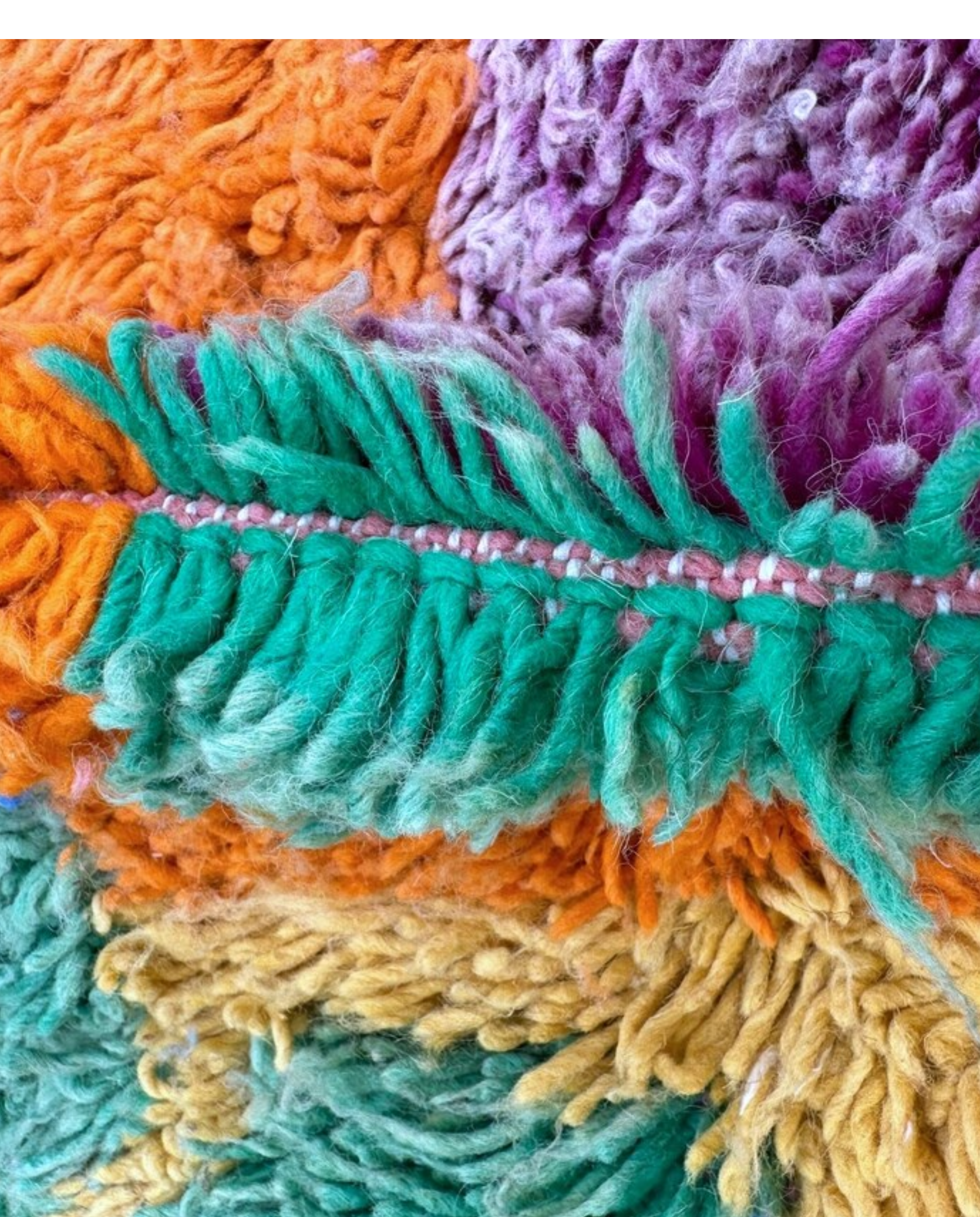 OUMAIMA Azilal green abstract color block Moroccan rug close-up showing hand-knotted wool texture and pile detail 1, by NURA