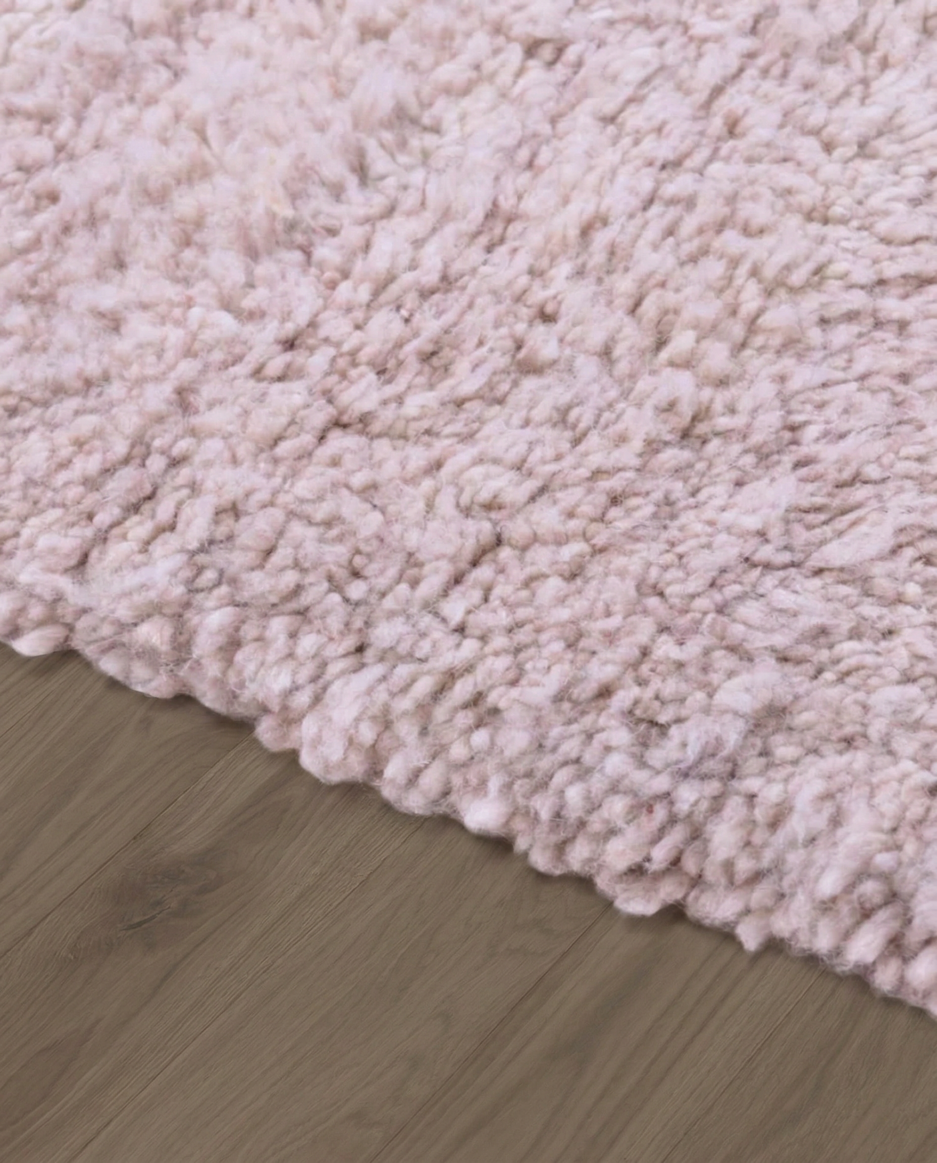 RADIA Azilal cream abstract color block Moroccan rug close-up showing hand-knotted wool texture and pile detail 2, by NURA