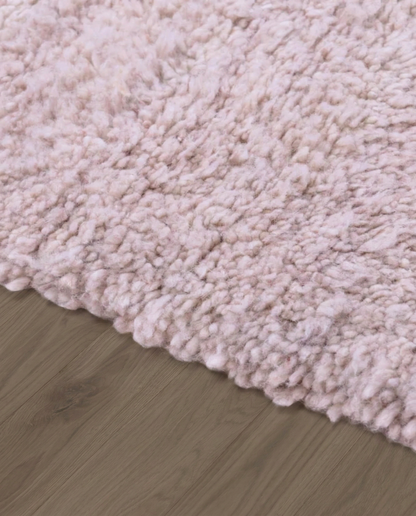 RADIA Azilal cream abstract color block Moroccan rug close-up showing hand-knotted wool texture and pile detail 2, by NURA
