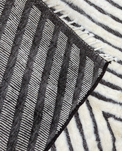 RIM Beni Ourain charcoal concentric diamond Moroccan rug back view showing traditional handwoven construction, by NURA