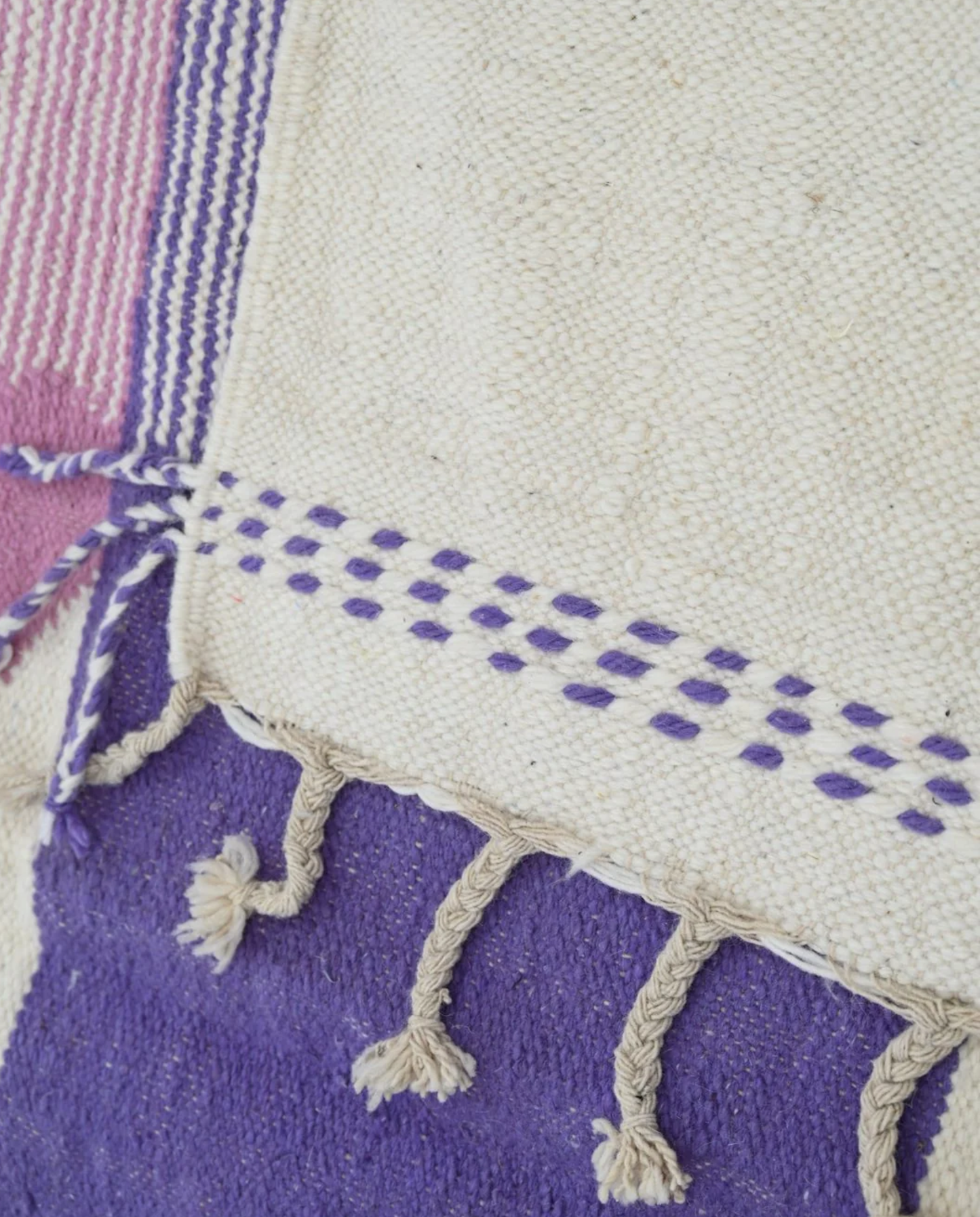 SADIA Azilal cream color block Moroccan rug back view showing traditional handwoven construction, by NURA