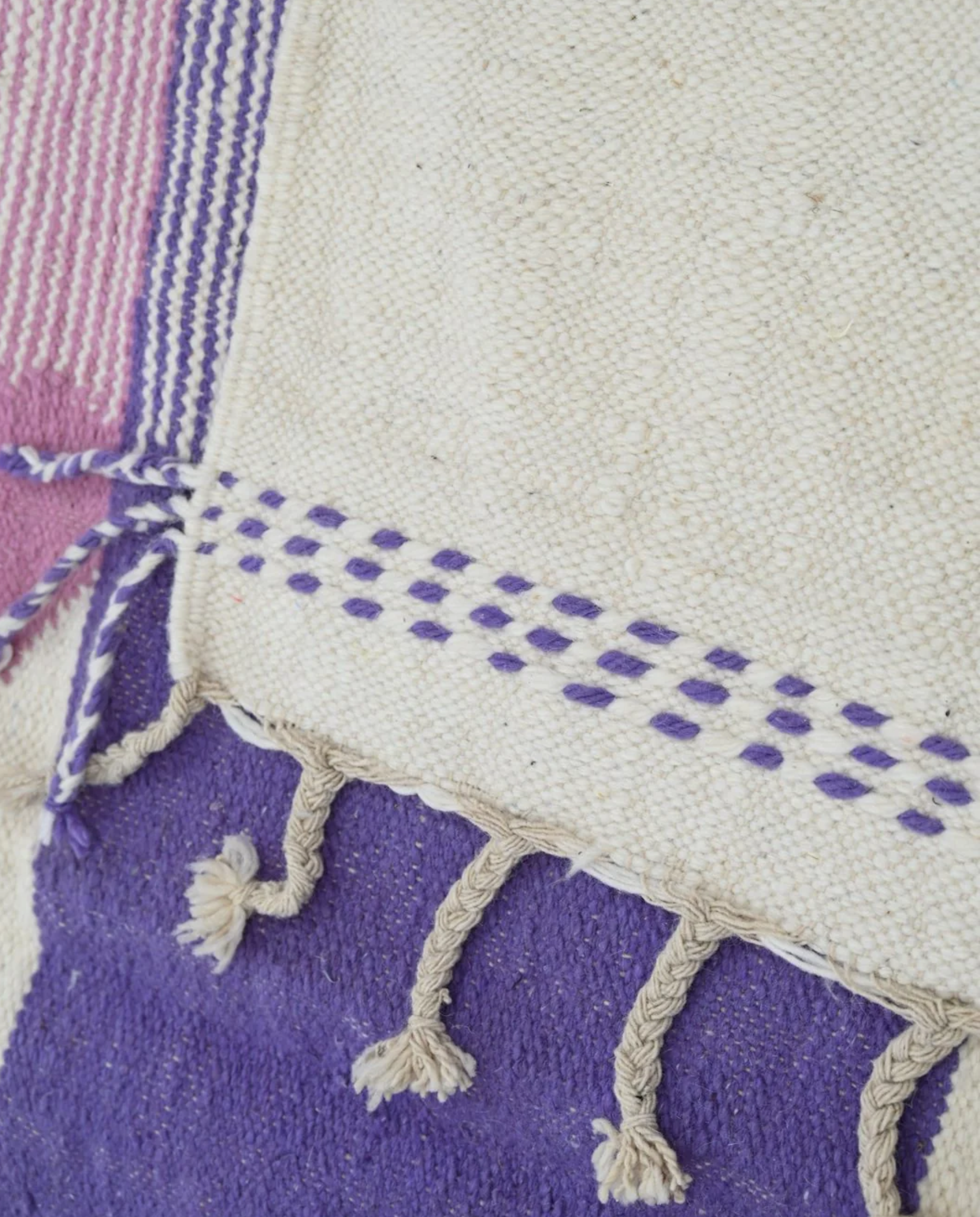 SADIA Azilal cream color block Moroccan rug back view showing traditional handwoven construction, by NURA