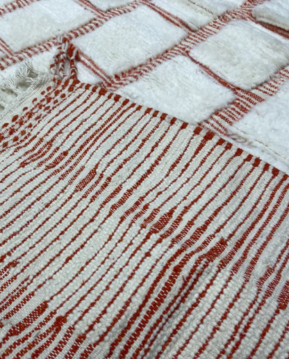 SAKINA Beni Ourain ivory textured checker grid Moroccan rug back view showing traditional handwoven construction, by NURA