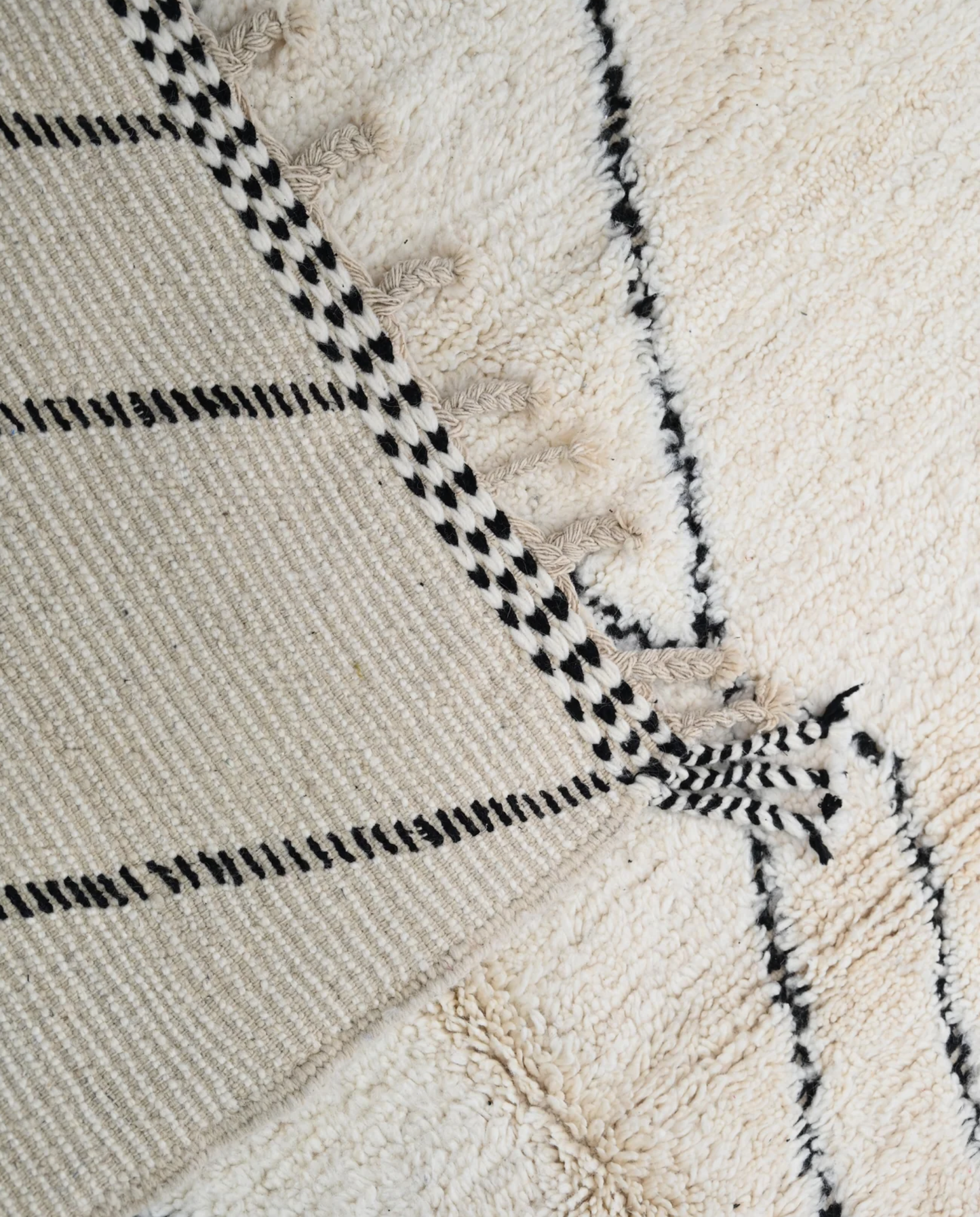 SALMA Beni Ourain cream diamond lattice Moroccan rug back view showing traditional handwoven construction, by NURA
