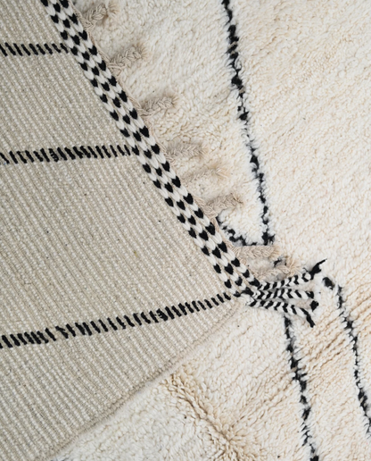 SALMA Beni Ourain cream diamond lattice Moroccan rug back view showing traditional handwoven construction, by NURA