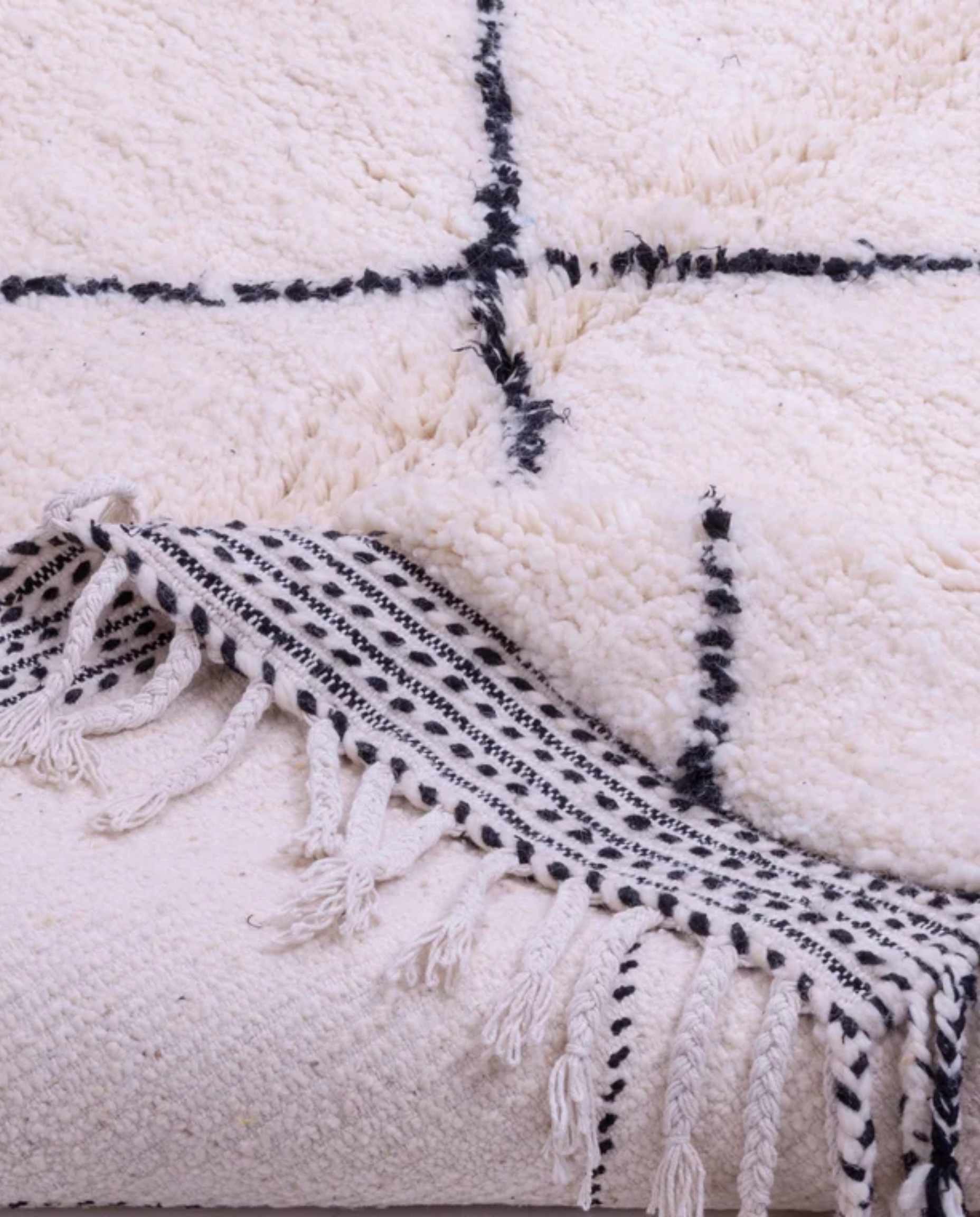 SALWA Beni Ourain ivory diamond lattice Moroccan rug back view showing traditional handwoven construction, by NURA