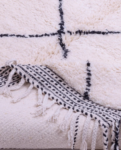 SALWA Beni Ourain ivory diamond lattice Moroccan rug back view showing traditional handwoven construction, by NURA