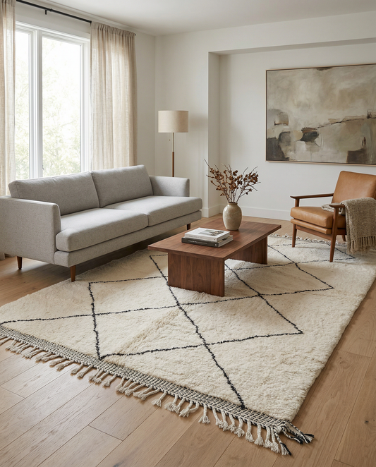 SALWA Moroccan rug in a modern living room by NURA