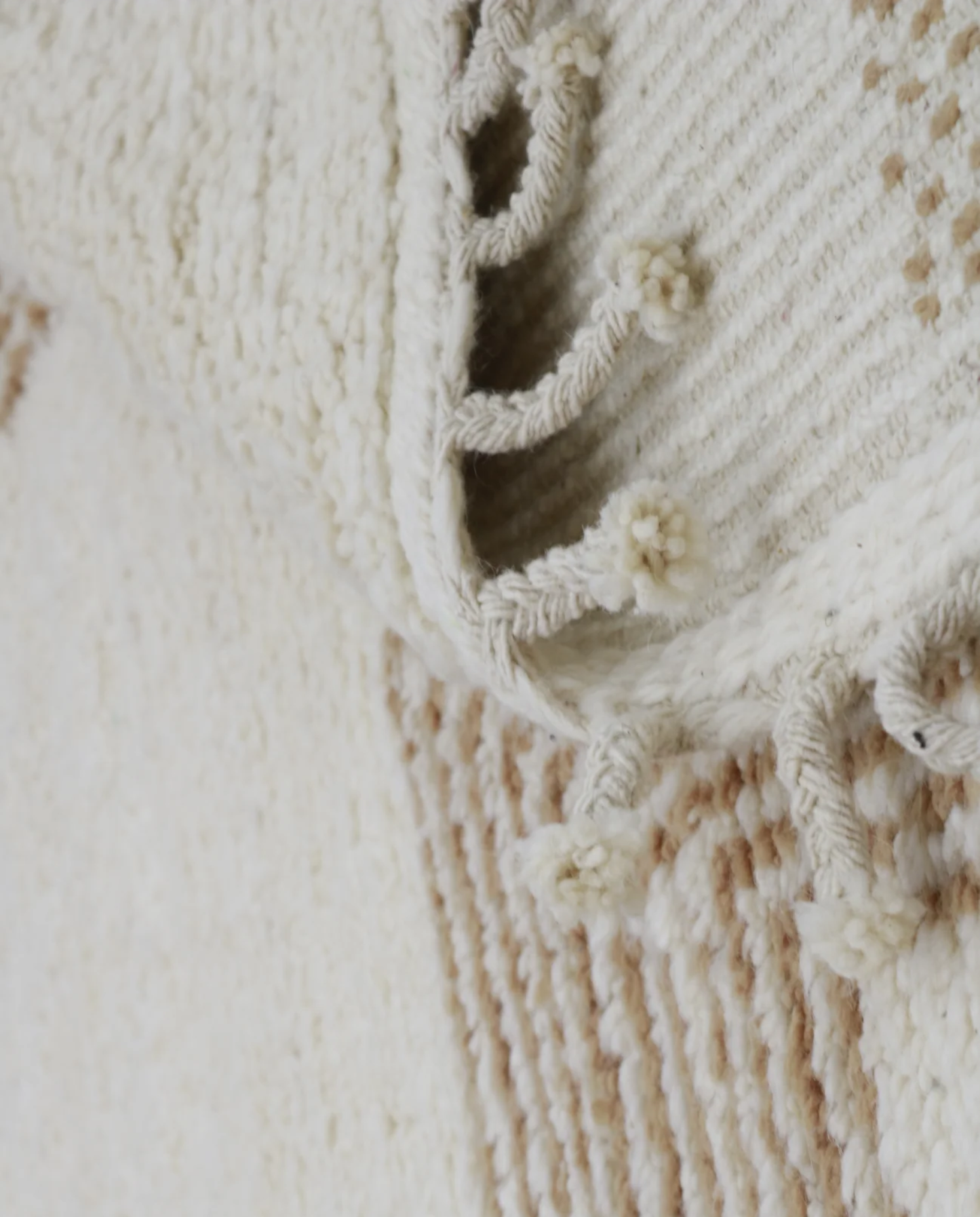 SAMIHA Beni Ourain cream floating forms Moroccan rug back view showing traditional handwoven construction, by NURA
