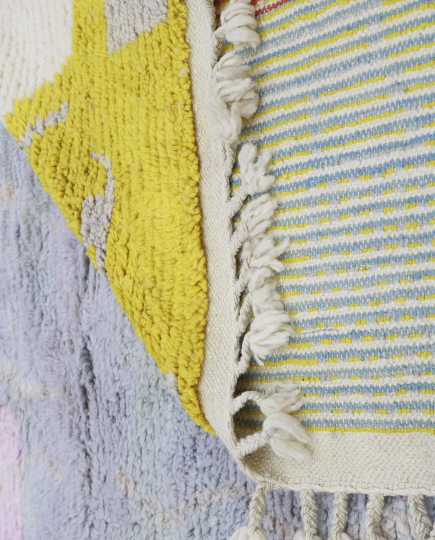 SAMRA Azilal grey color block Moroccan rug back view showing traditional handwoven construction, by NURA