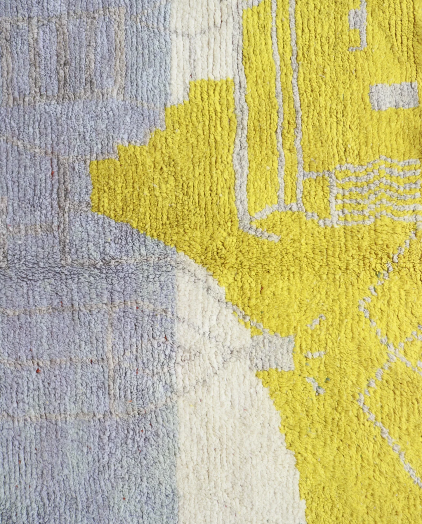SAMRA Azilal grey color block Moroccan rug close-up showing hand-knotted wool texture and pile detail 1, by NURA