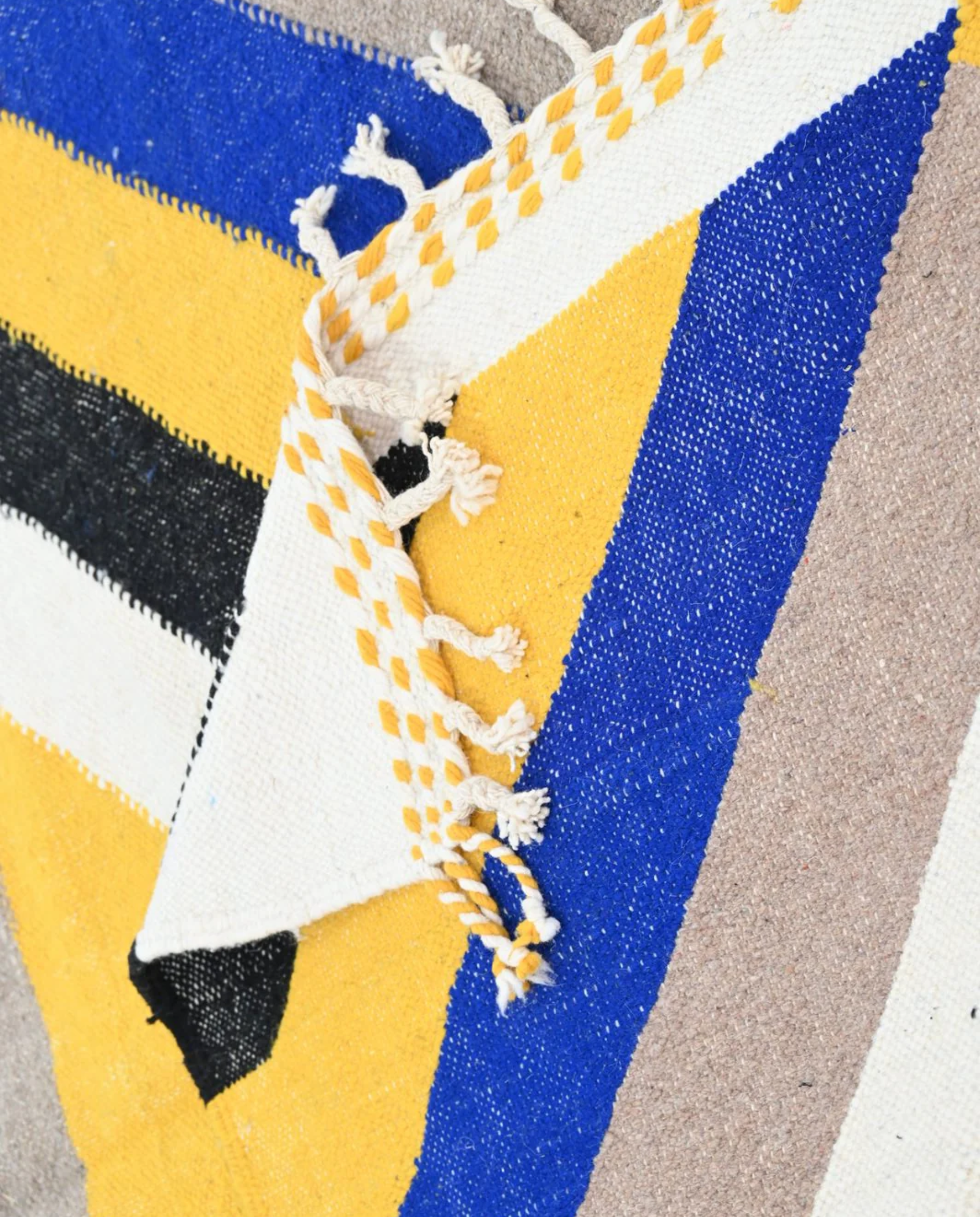 SENANA Taznakht mustard color block Moroccan rug back view showing traditional handwoven construction, by NURA