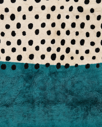 SIHAM Mrirt cream color block polka dot Moroccan rug close-up showing hand-knotted wool texture and pile detail, by NURA
