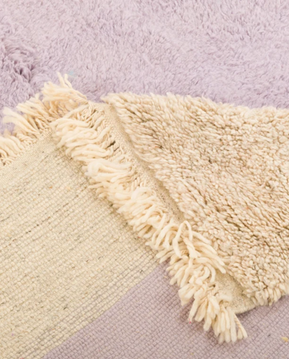 SIRINE Azilal lilac abstract color block Moroccan rug back view showing traditional handwoven construction, by NURA