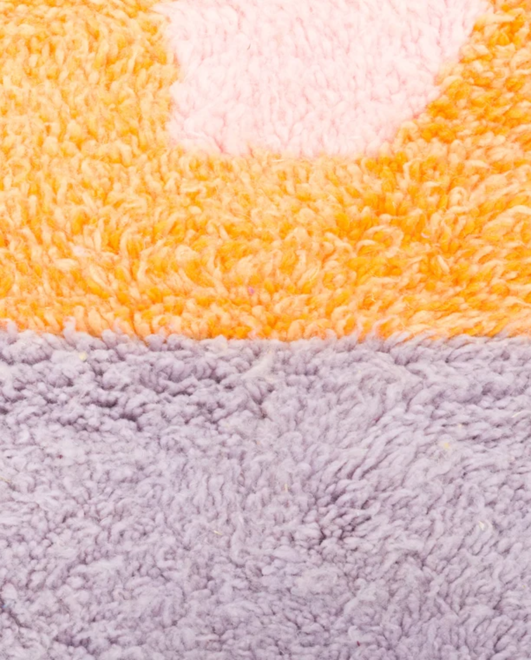 SIRINE Azilal lilac abstract color block Moroccan rug close-up showing hand-knotted wool texture and pile detail, by NURA