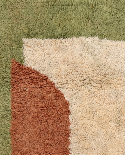 SOULEF Azilal sage color block Moroccan rug close-up showing hand-knotted wool texture and pile detail, by NURA