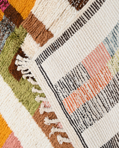 STERA Azilal cream abstract color block Moroccan rug back view showing traditional handwoven construction, by NURA