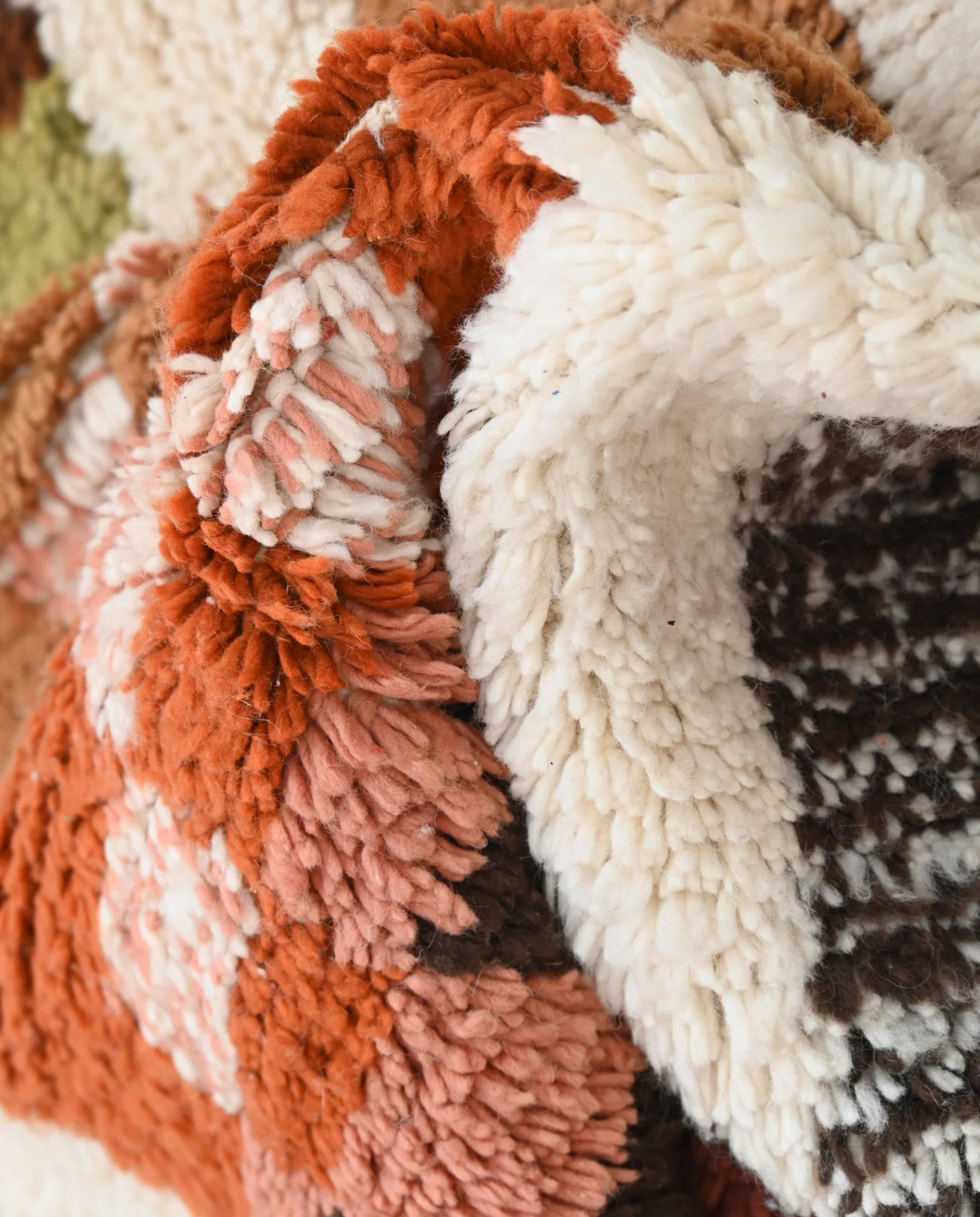 STERA Azilal cream abstract color block Moroccan rug close-up showing hand-knotted wool texture and pile detail 2, by NURA