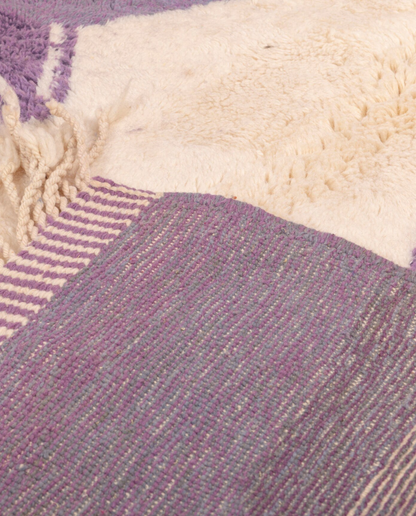 TALIA Boujad plum abstract hourglass motif Moroccan rug back view showing traditional handwoven construction, by NURA