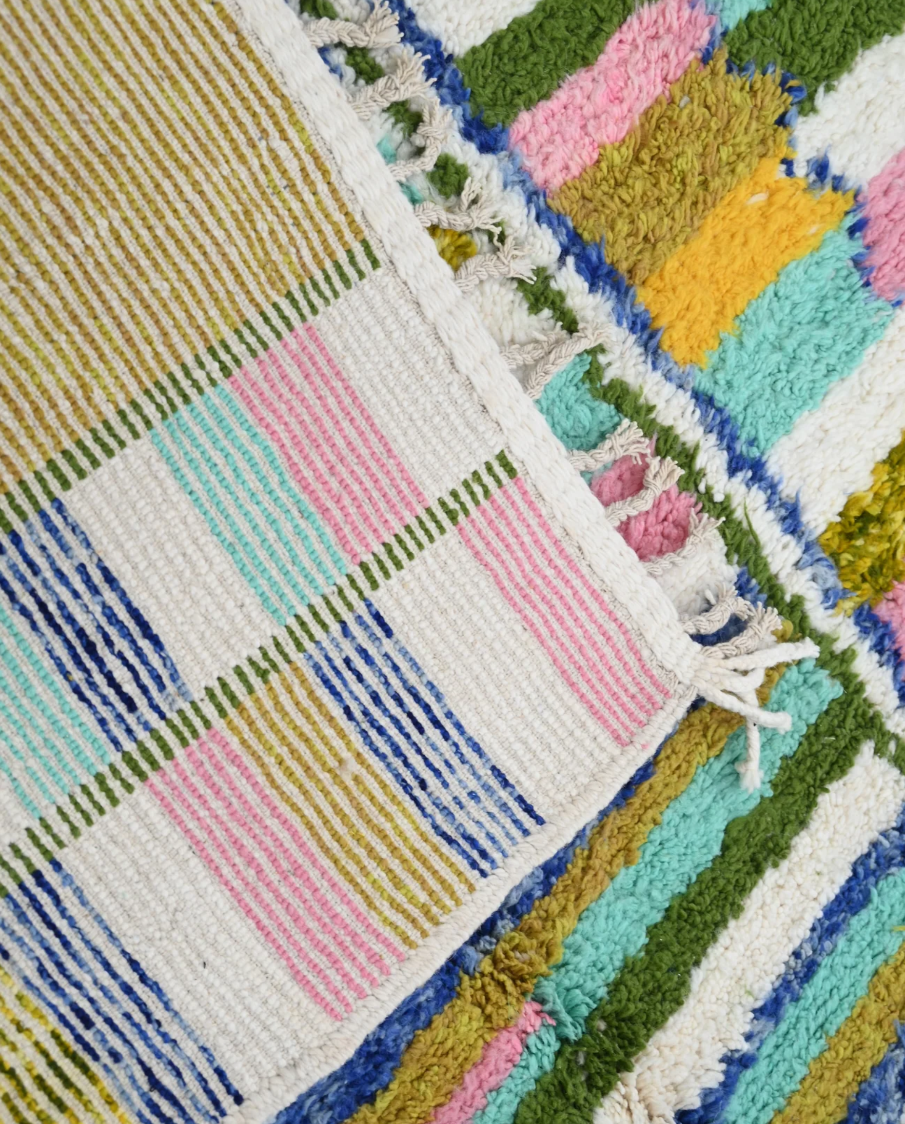 TASNIM Azilal cream checker grid Moroccan rug back view showing traditional handwoven construction, by NURA