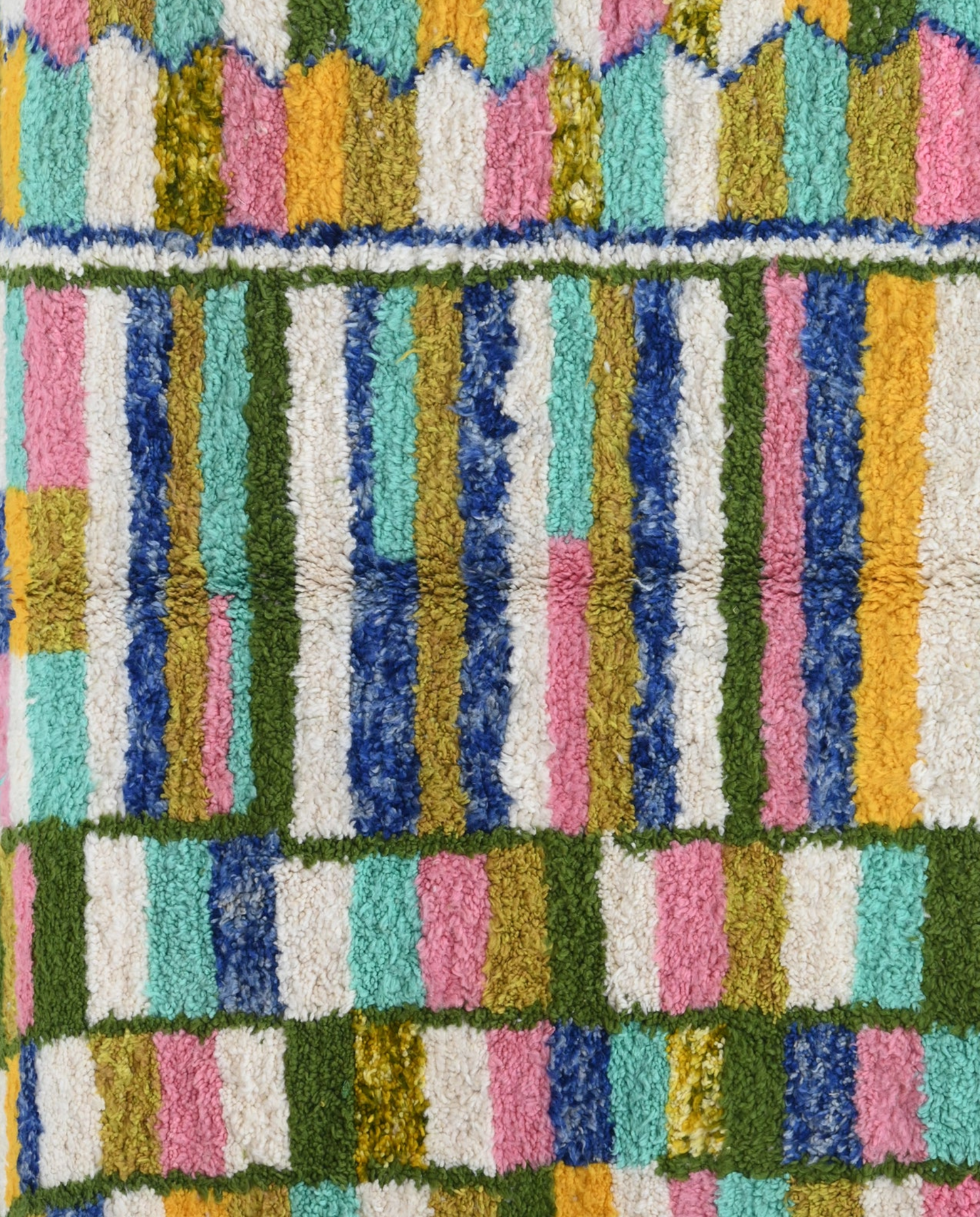 TASNIM Azilal cream checker grid Moroccan rug close-up showing hand-knotted wool texture and pile detail 1, by NURA