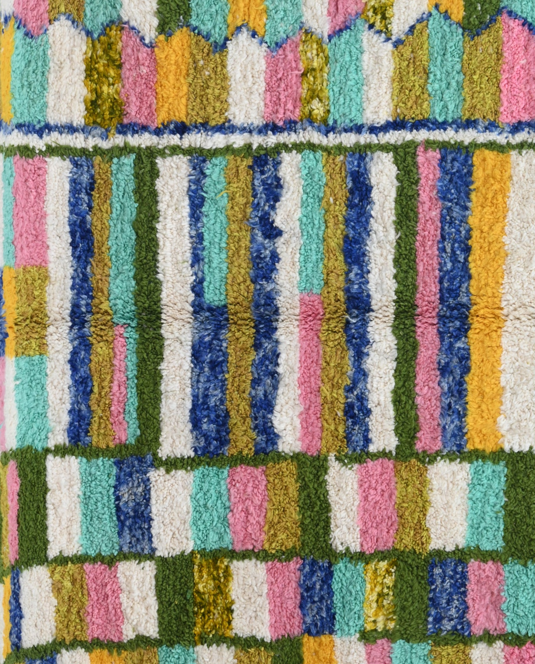 TASNIM Azilal cream checker grid Moroccan rug close-up showing hand-knotted wool texture and pile detail 1, by NURA