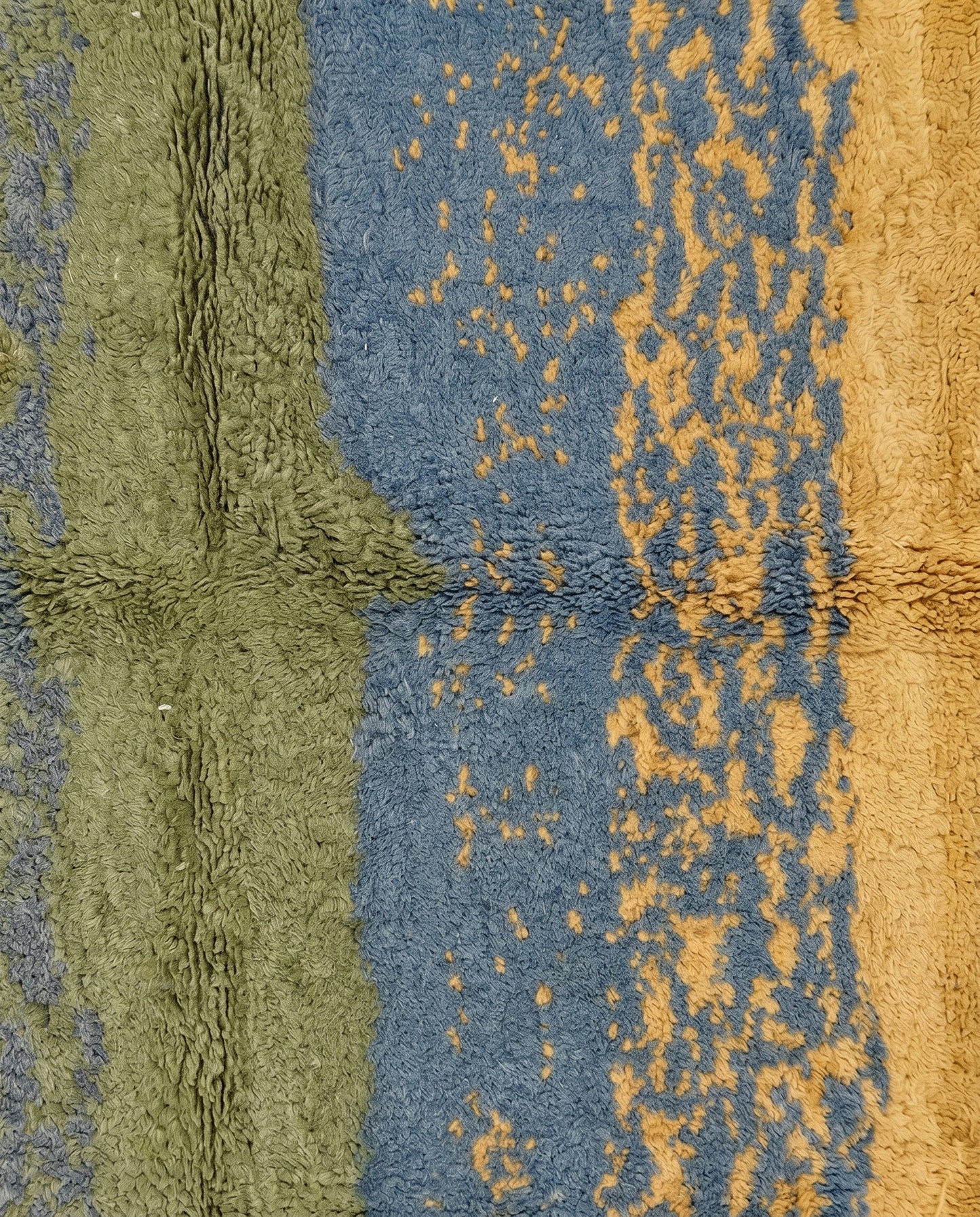 WISSAL Mrirt slate blue organic abstract Moroccan rug close-up showing hand-knotted wool texture and pile detail, by NURA