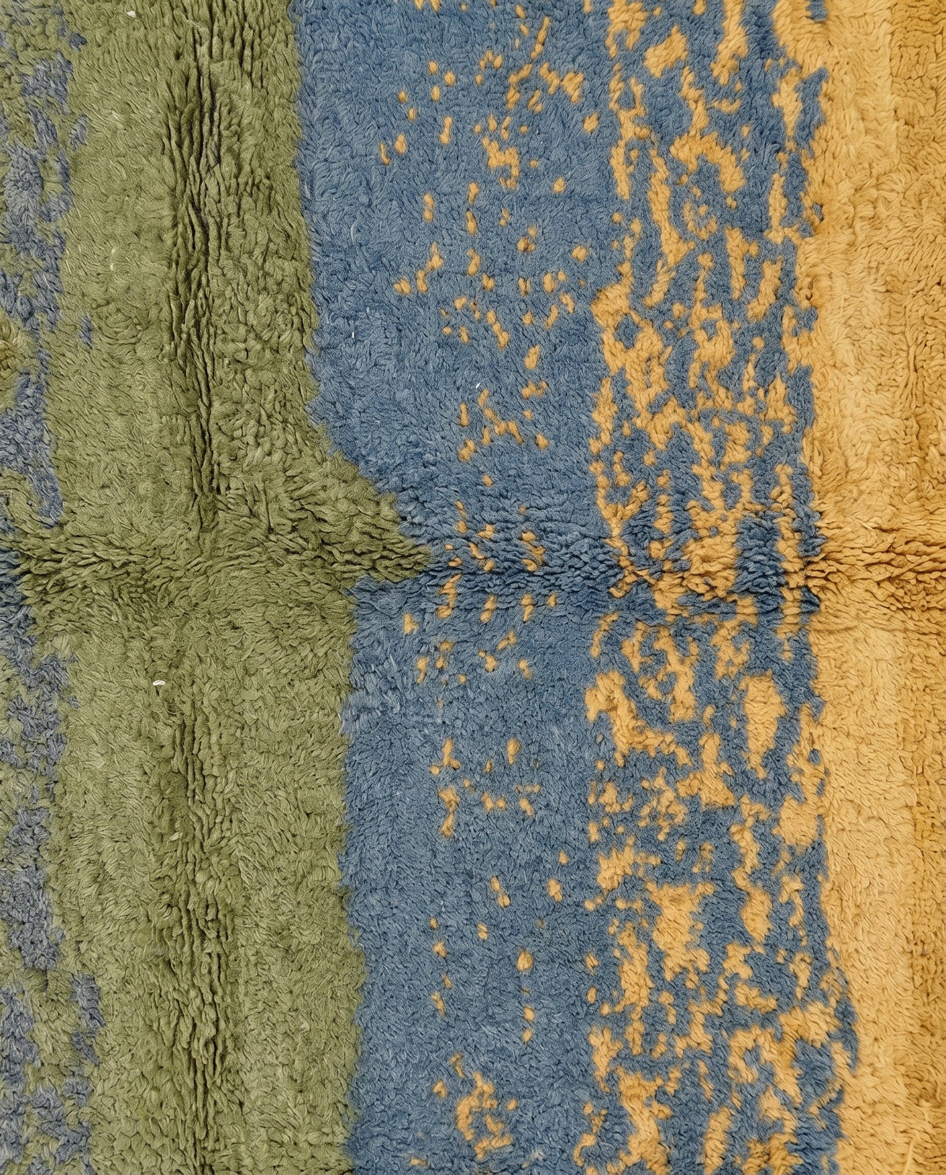 WISSAL Mrirt slate blue organic abstract Moroccan rug close-up showing hand-knotted wool texture and pile detail, by NURA