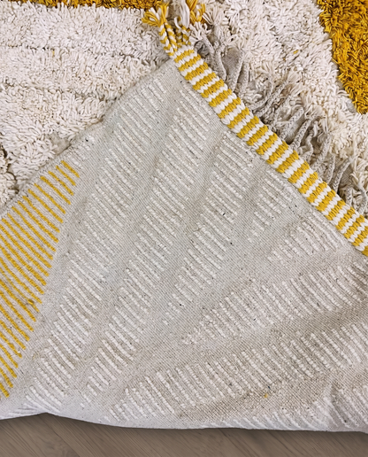 YARA Beni Ourain ivory bold diamond lattice Moroccan rug back view showing traditional handwoven construction, by NURA