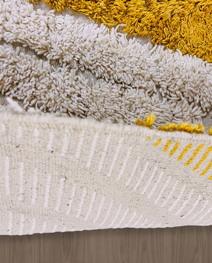 YARA Beni Ourain ivory bold diamond lattice Moroccan rug close-up showing hand-knotted wool texture and pile detail 2, by NURA