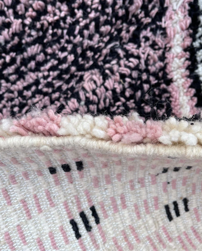 YOUSRA Azilal pink bold diamond lattice Moroccan rug close-up showing hand-knotted wool texture and pile detail 2, by NURA