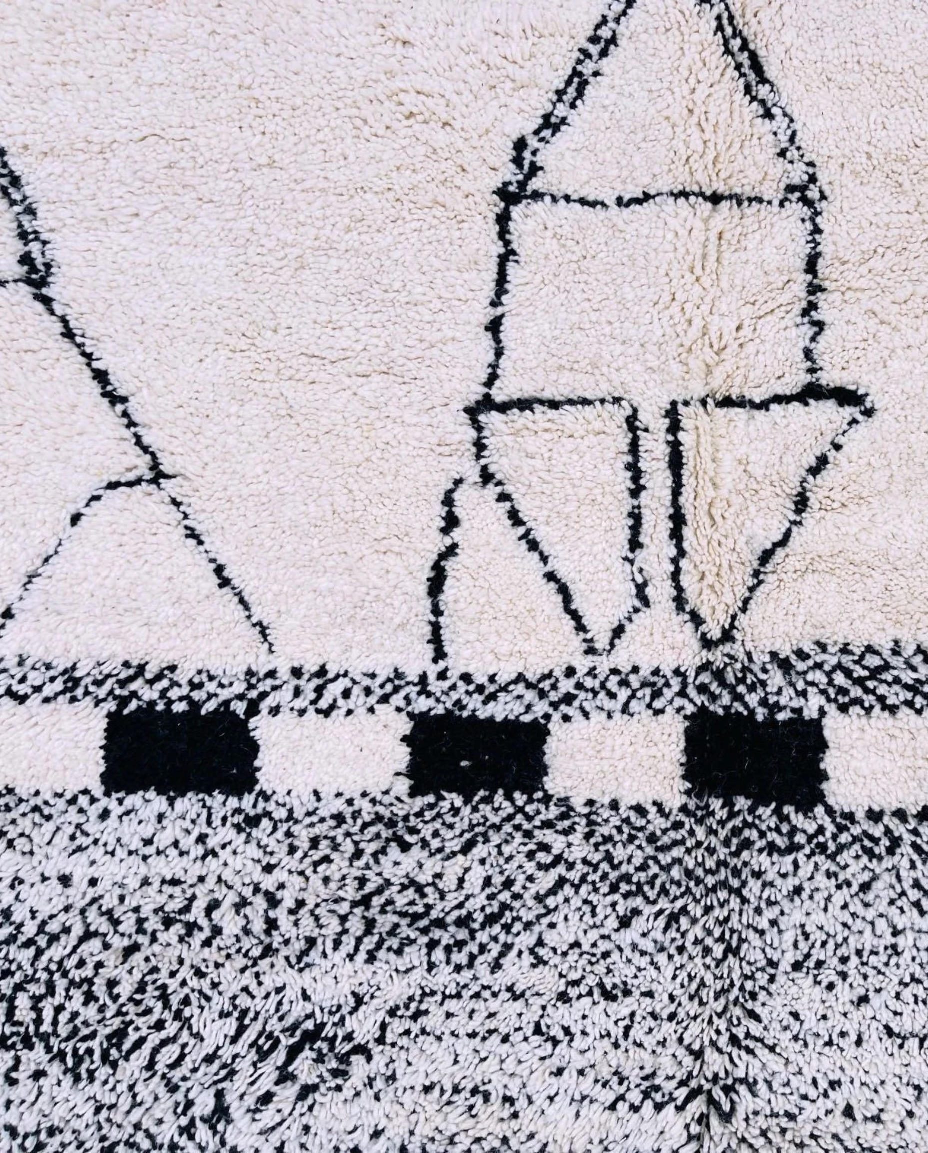 ZAINA Beni Ourain ivory panelled checkerboard Moroccan rug close-up showing hand-knotted wool texture and pile detail 1, by NURA