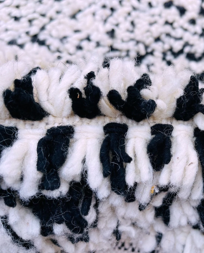 ZAINA Beni Ourain ivory panelled checkerboard Moroccan rug close-up showing hand-knotted wool texture and pile detail 3, by NURA