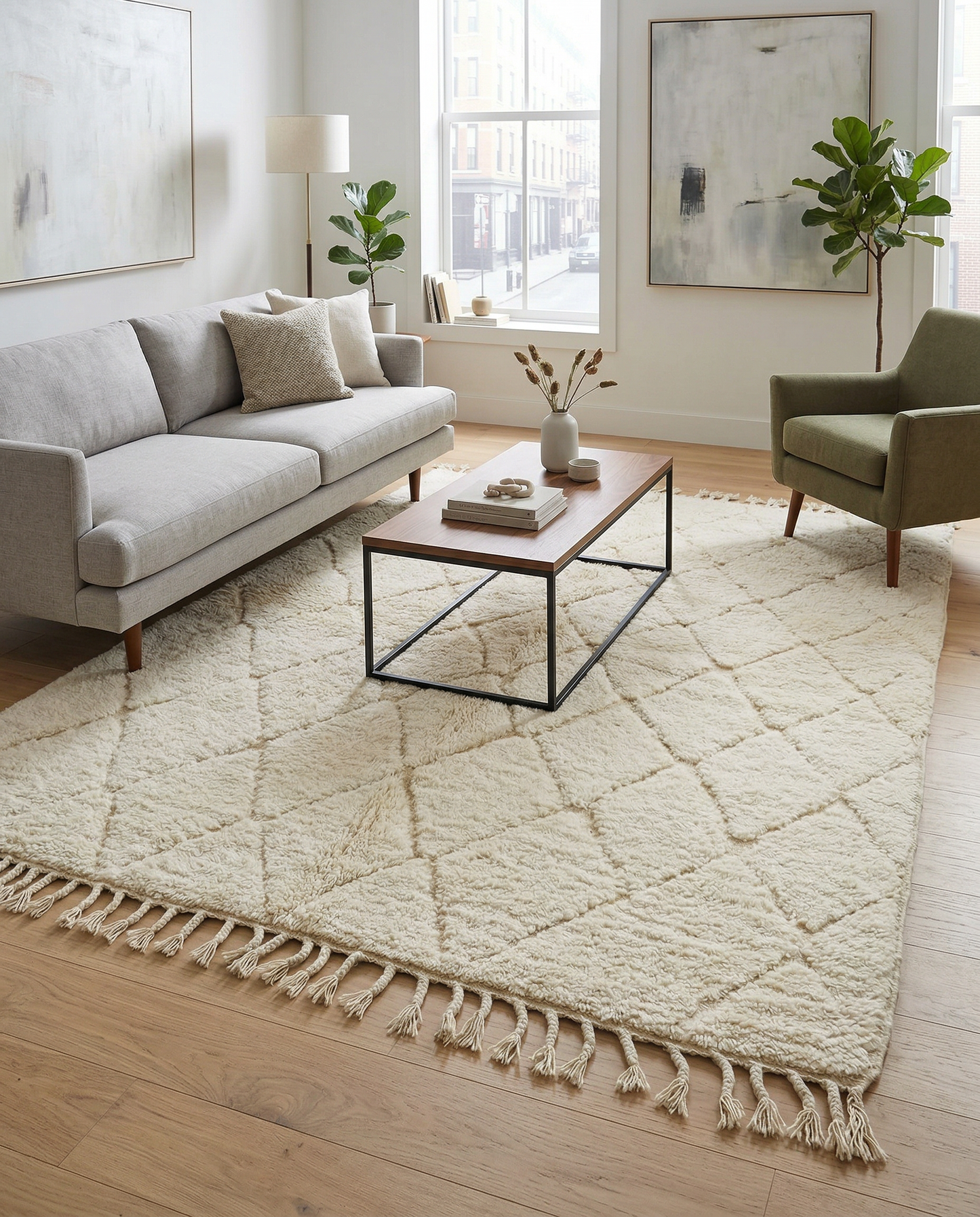 ZAKIA Moroccan rug in a modern living room by NURA