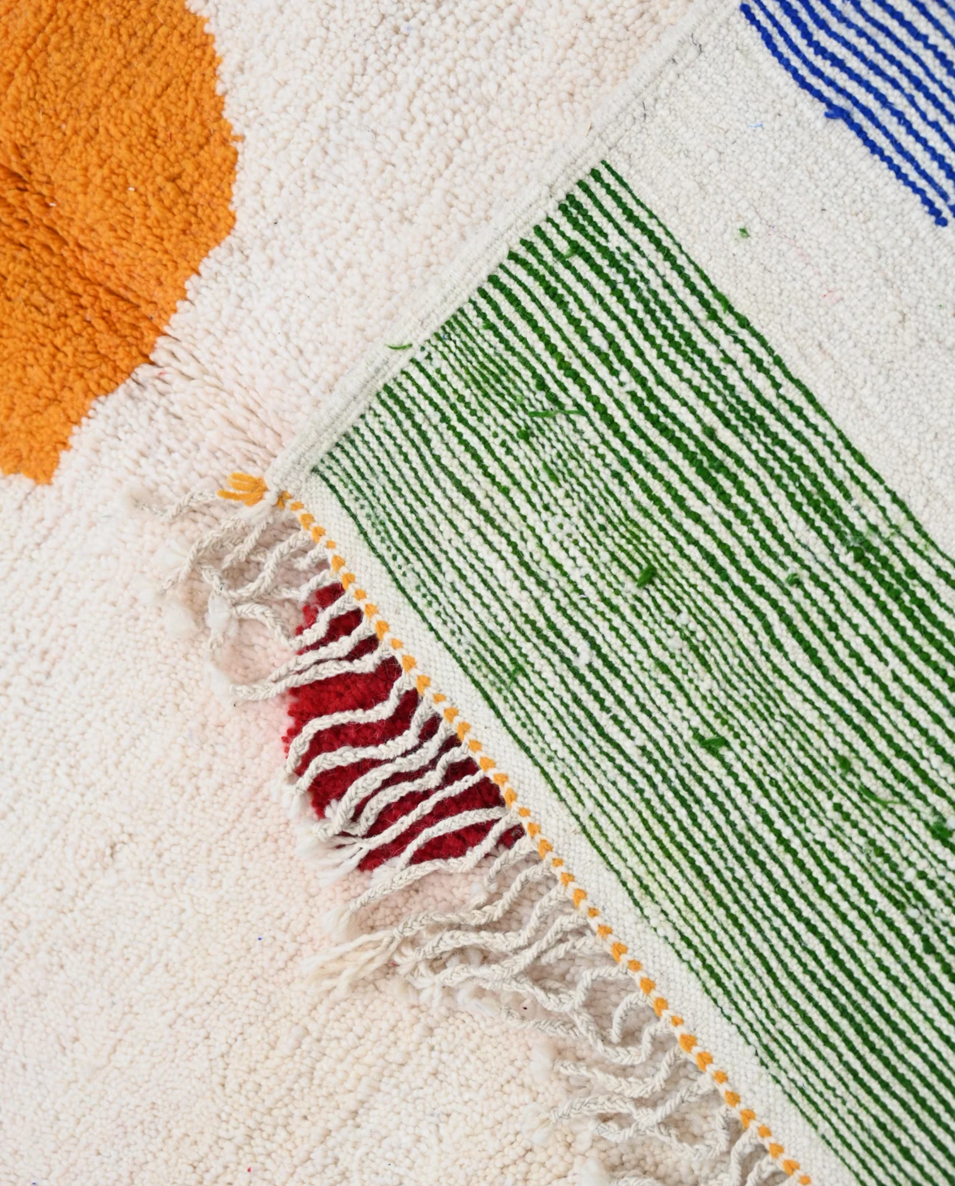 ZEGNA Azilal cream organic abstract Moroccan rug back view showing traditional handwoven construction, by NURA