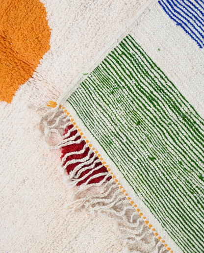 ZEGNA Azilal cream organic abstract Moroccan rug back view showing traditional handwoven construction, by NURA