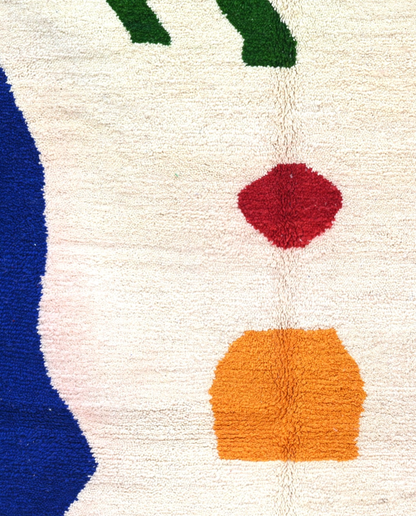 ZEGNA Azilal cream organic abstract Moroccan rug close-up showing hand-knotted wool texture and pile detail 1, by NURA