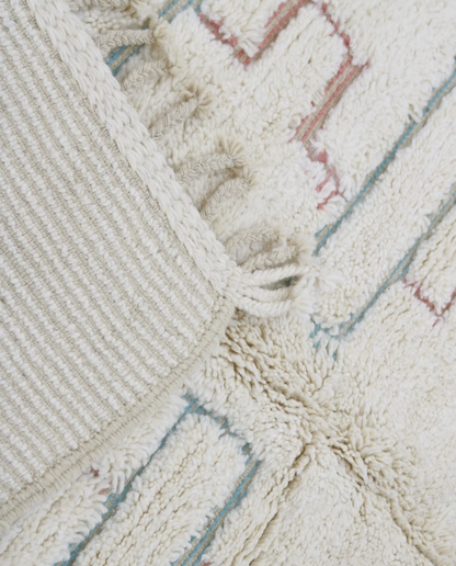 ZOUBIDA Beni Ourain cream floating forms Moroccan rug back view showing traditional handwoven construction, by NURA