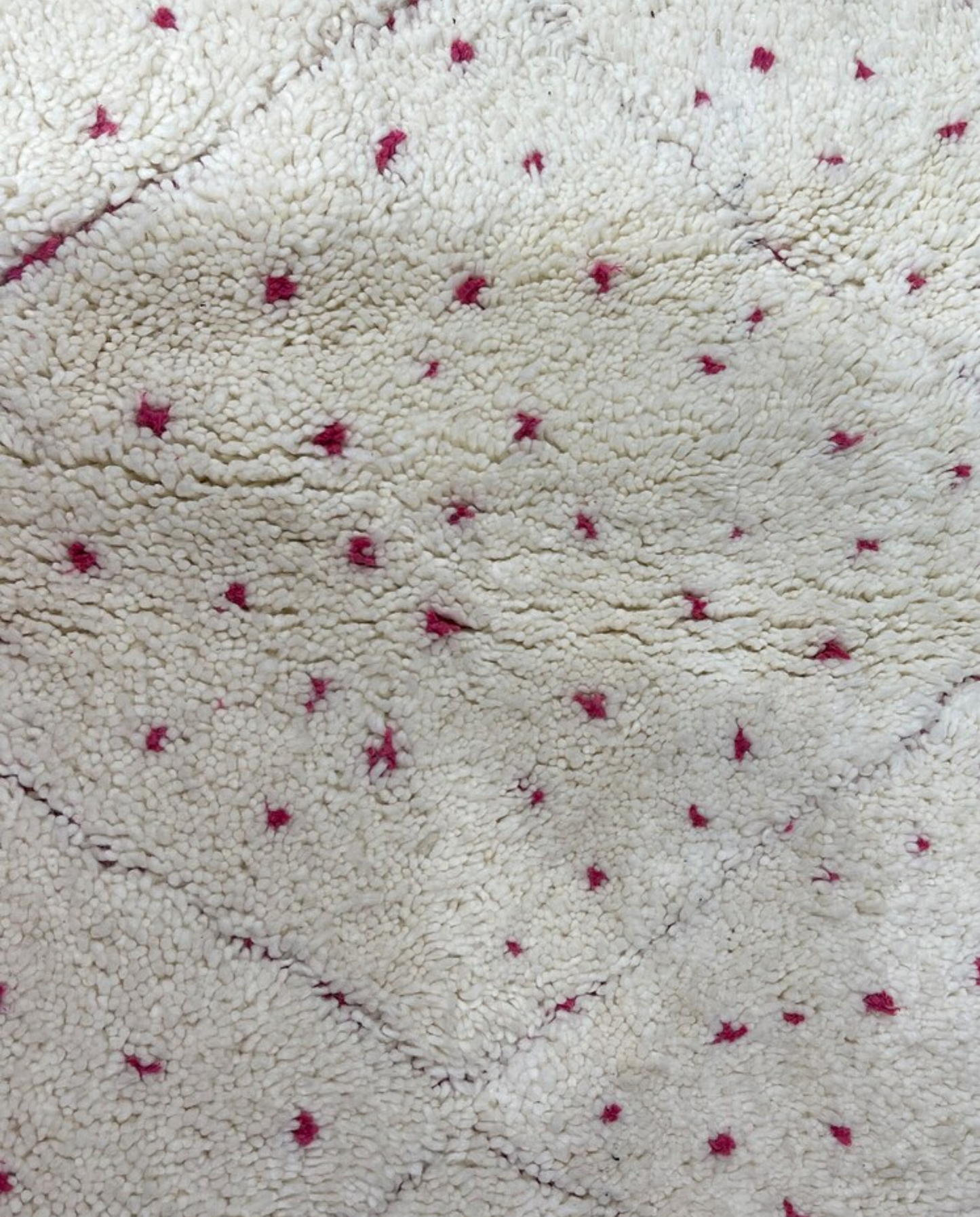 ZULEIKHA Beni Ourain cream dotted diamond lattice Moroccan rug close-up showing hand-knotted wool texture and pile detail, by NURA