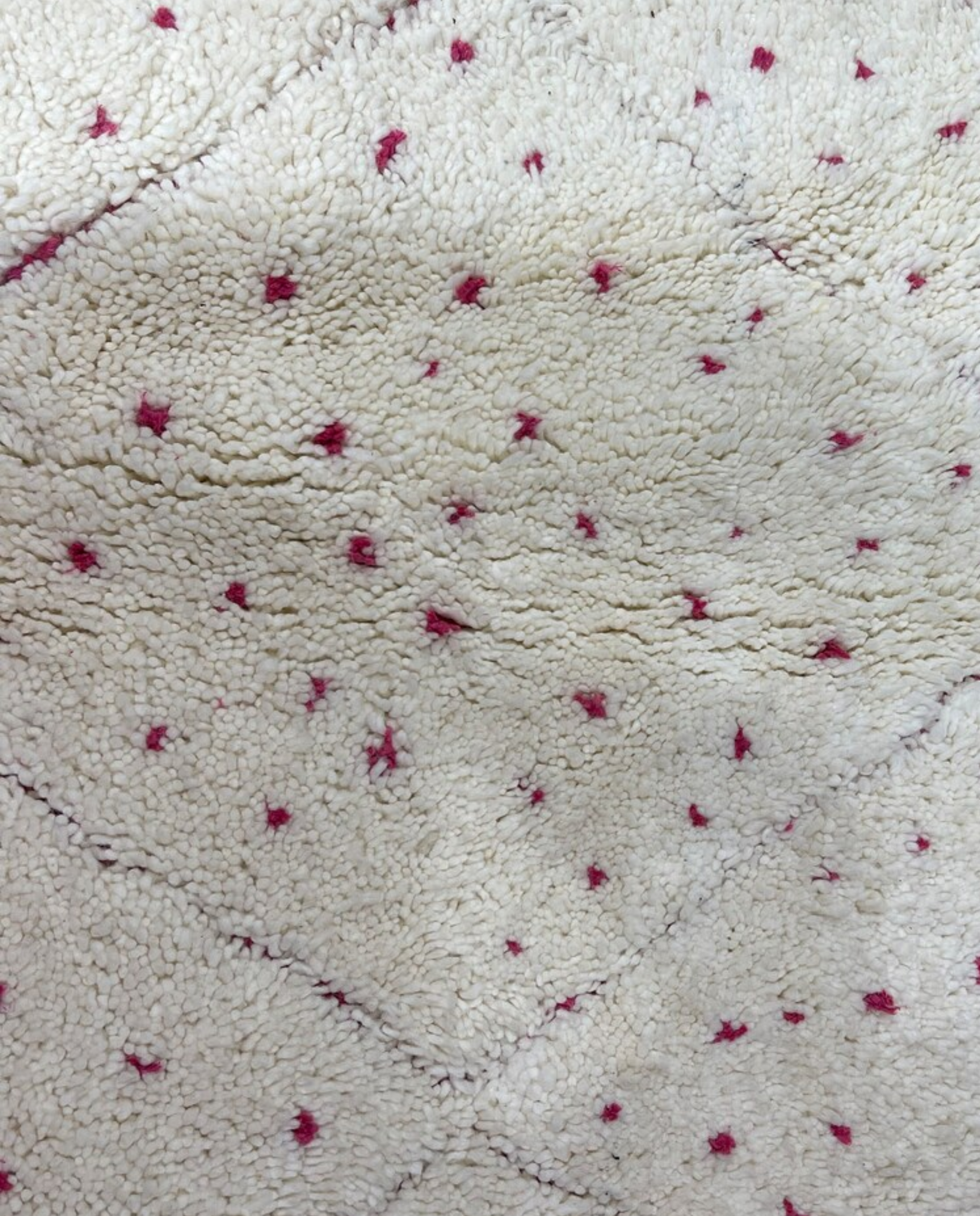 ZULEIKHA Beni Ourain cream dotted diamond lattice Moroccan rug close-up showing hand-knotted wool texture and pile detail, by NURA